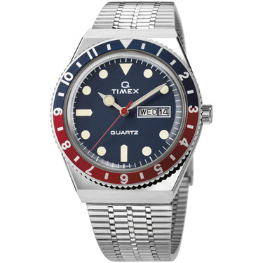 Timex Q 1979 Reissue 38mm Silver Navy Red